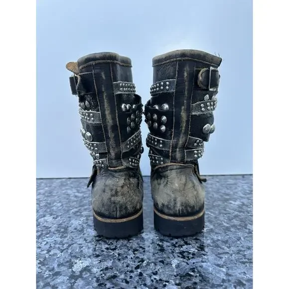 COMME des GARCONS TAO Black Distressed Leather Pull On Boots Marked XS